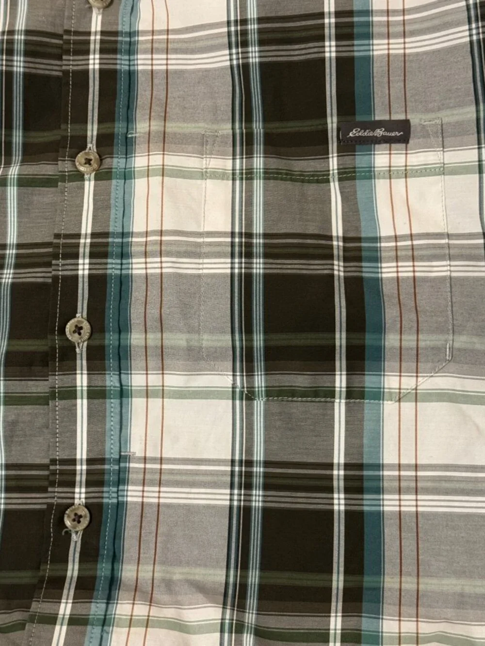 Eddie Bauer Shirt Mens LT Classic Fit Plaid Button Up Long Sleeve Green Gray - Picture 4 of 9